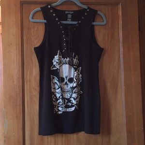 Skull lace up sleeveless top